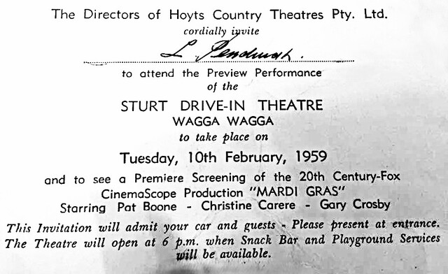 Sturt Drive-In 3871 Sturt Highway, Wagga Wagga, NSW  - 1959