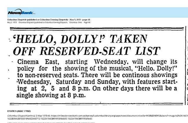 "Hello, Dolly" is Now Non-Reserved Seats Policy (1970)