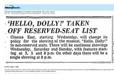 "Hello, Dolly" is Now Non-Reserved Seats Policy (1970)