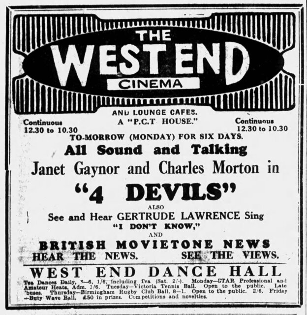 4 Devils at the West End, 4-9 November, 1929