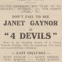 Don't Fail to See Janet Gaynor in 4 Devils... at the Palace in Tamworth, 9-11 January, 1930