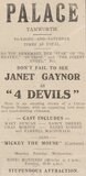Don't Fail to See Janet Gaynor in 4 Devils... at the Palace in Tamworth, 9-11 January, 1930