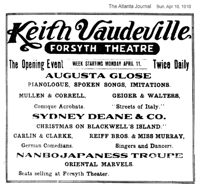 1910 FORSYTH AD "KEITH VAUDEVILLE"