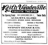 1910 FORSYTH AD "KEITH VAUDEVILLE"