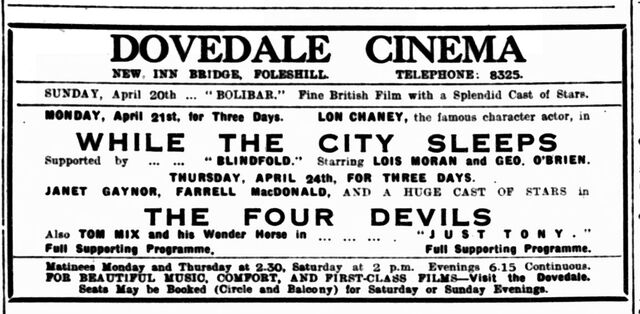 4 Devils at the Dovedale Cinema, 24-26 April, 1930