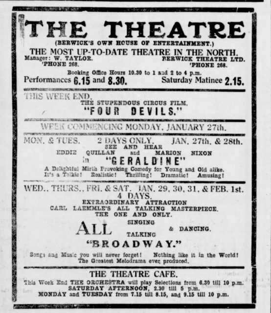 4 Devils at The Theatre, Berwick-upon-Tweed, 23-25 January, 1930