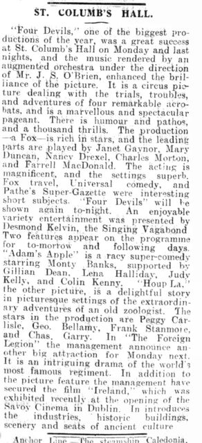 4 Devils at St. Columb's Hall, Derry, 13-15 January, 1930