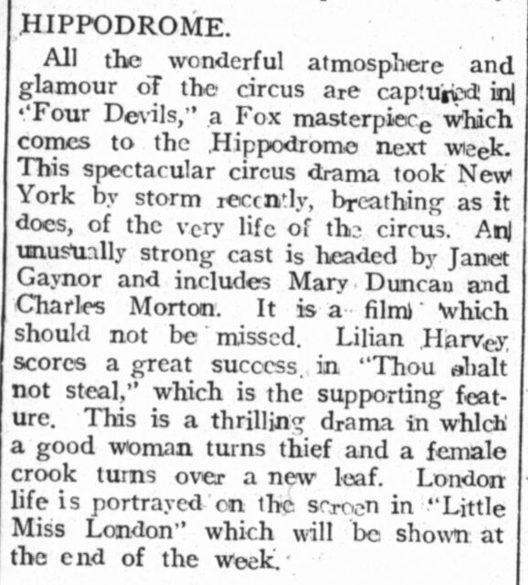 4 Devils at the Hippodrome, Bo'ness, 13-15 January, 1930