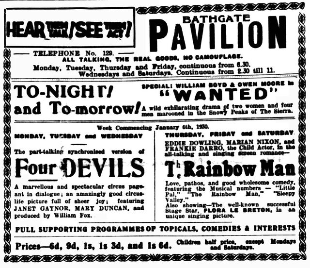 4 Devils at the Pavilion, Bathgate - 6-8 January, 1930