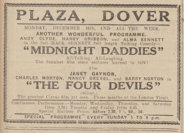 4 Devils at the Plaza, Dover, 16-21 December, 1929