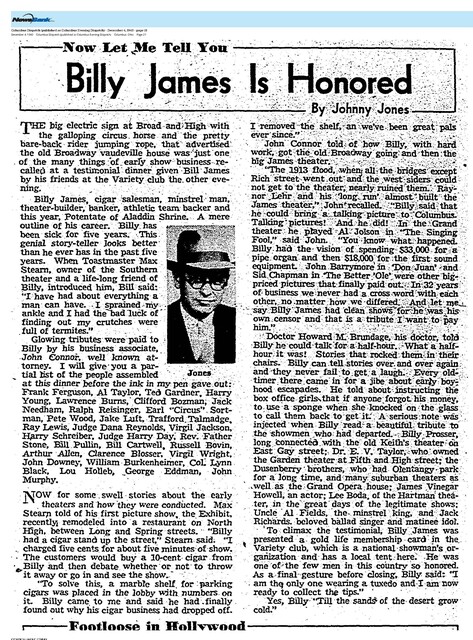 Theater Showman and More: William 'Billy' James (1940)