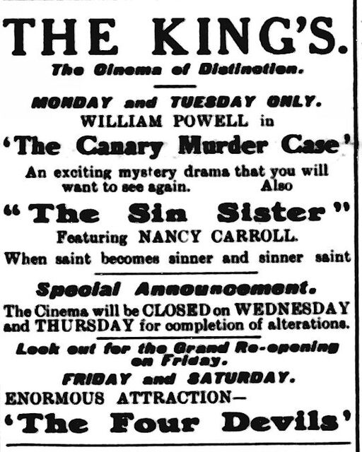 4 Devils, Grand Re-Opening's Enormous Attraction--6 and 7 December, 1929