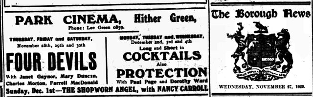 4 Devils at the Park, Hither Green, 28-30 November, 1929