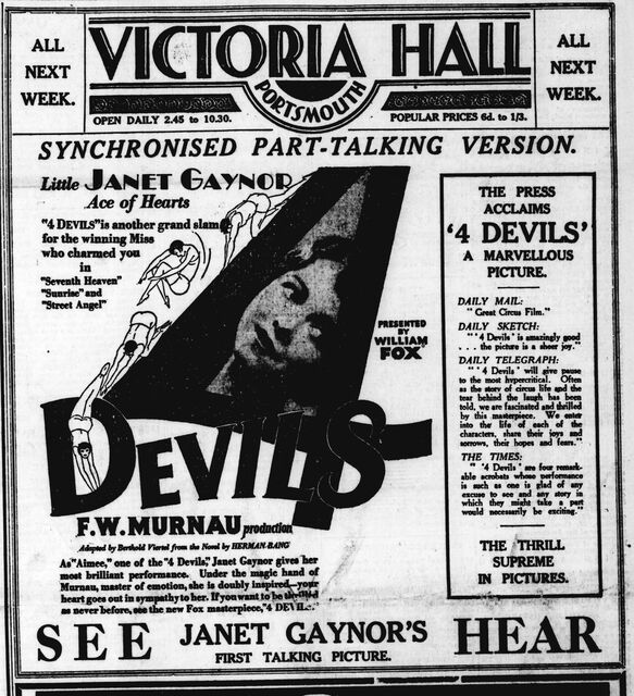 4 Devils at the Victoria Hall, week of 16 September, 1929
