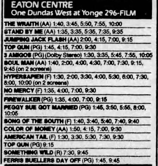 December 22, 1986 Listings