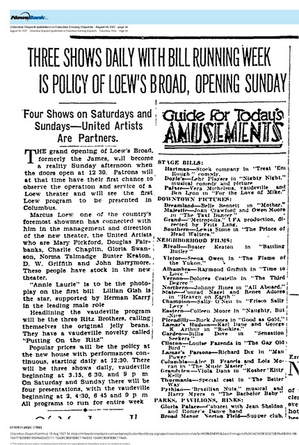 When the James Theatre was Renamed Loew's Broad (1927)