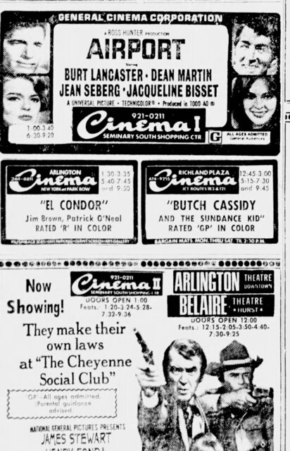 Butch Cassidy movie at Richland Plaza Cinema in July 1970.