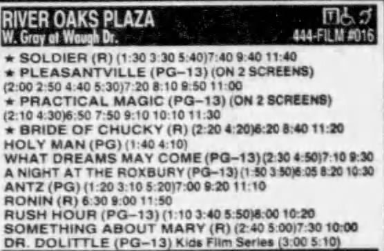 October 23, 1998 Listings