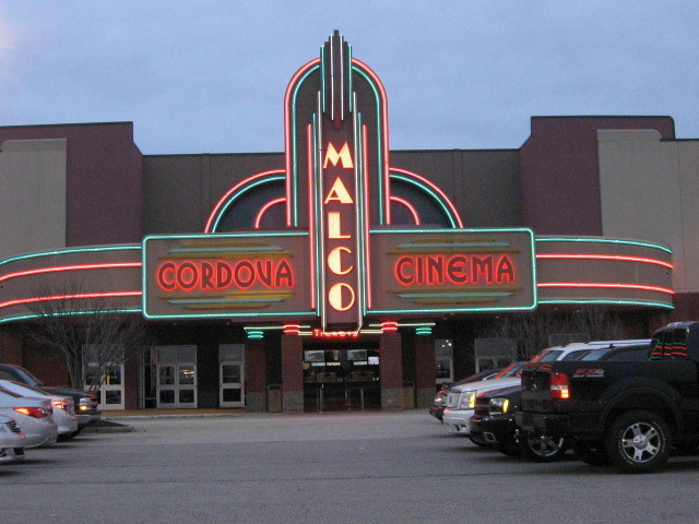 Cordova Towne Cinema outside display lit