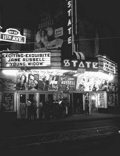 State Theater at night.